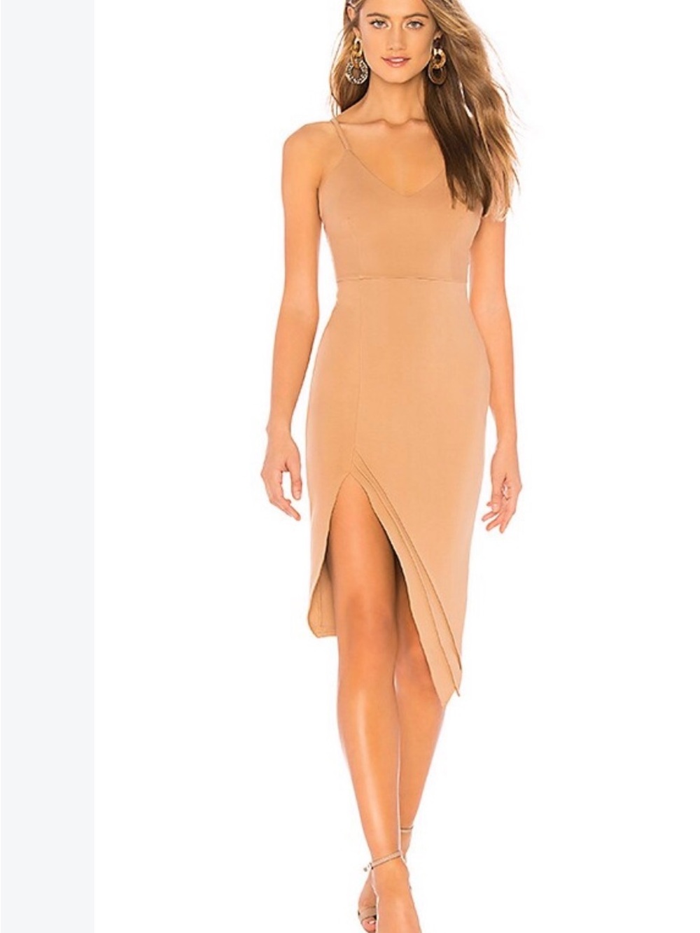 superdown Nude Asymmetrical Midi Slip Dress